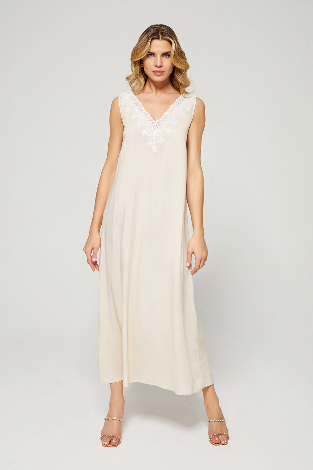 Fleu - Trimmed and Buttoned Silk Chiffon Nightgown - Light Beige
