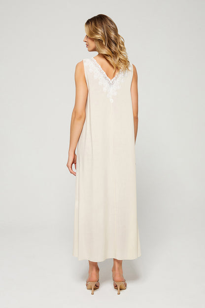 Fleu - Trimmed and Buttoned Silk Chiffon Nightgown - Light Beige
