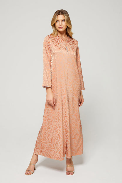 Sienna - Luxury Patterned and Zippered Rayon Full Length Dress - Dark Nude