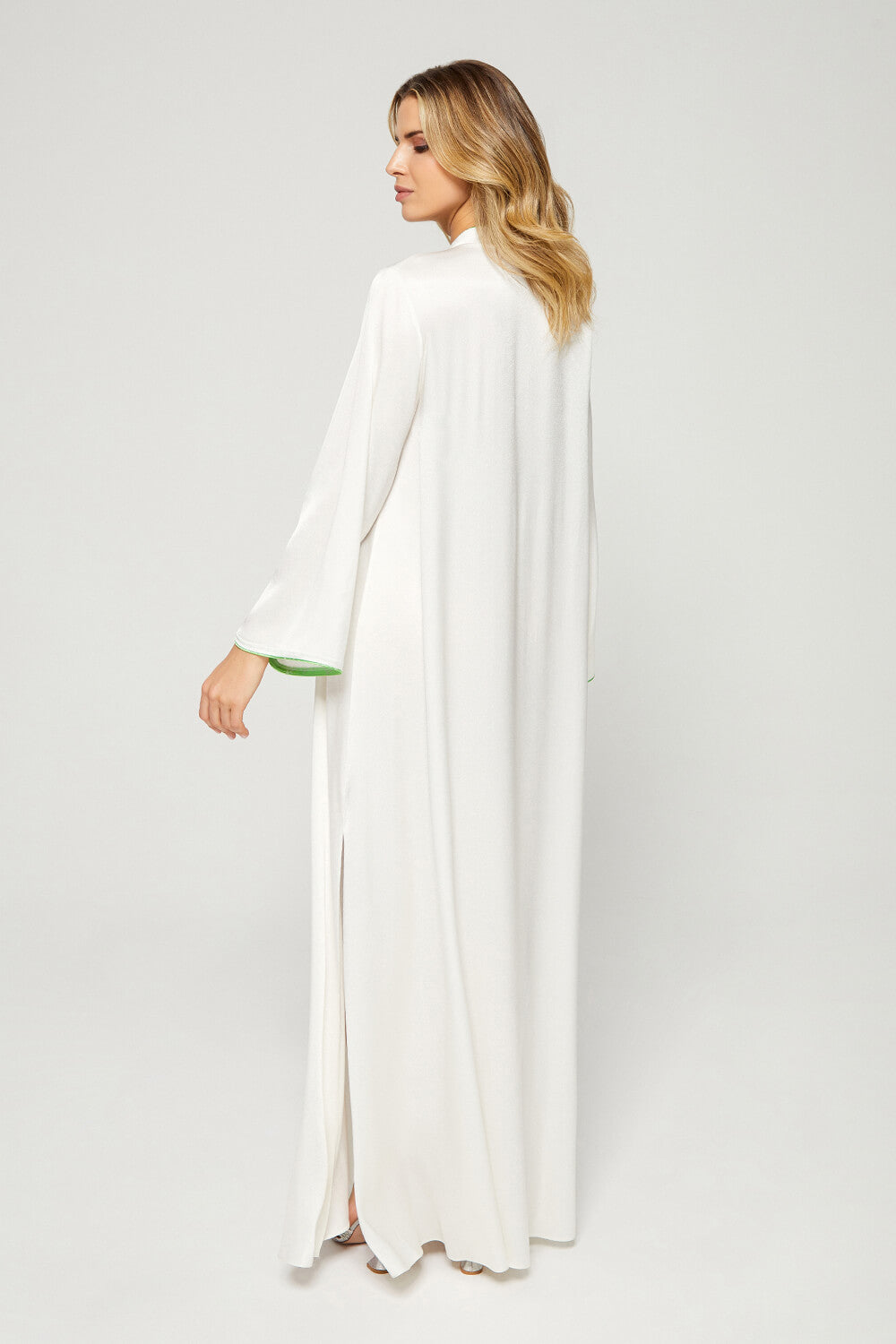 Brusa - Rayon Long Zippered Dress -Off White with Meadow Green Tape Details