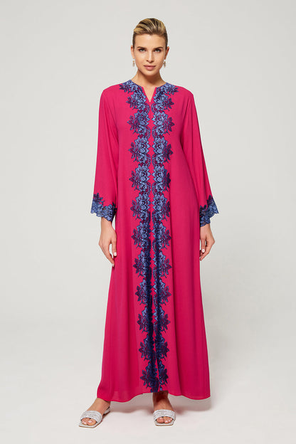Lami Luxury Trimmed Rayon Crepe Full Length Dress - Fuchsia