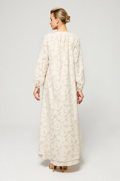 Pearl - Long Cotton Buttoned Dress- Sand