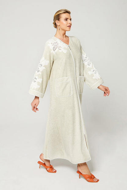 Anitte - Zippered and Trimmed Cotton Bathrobe - Beige