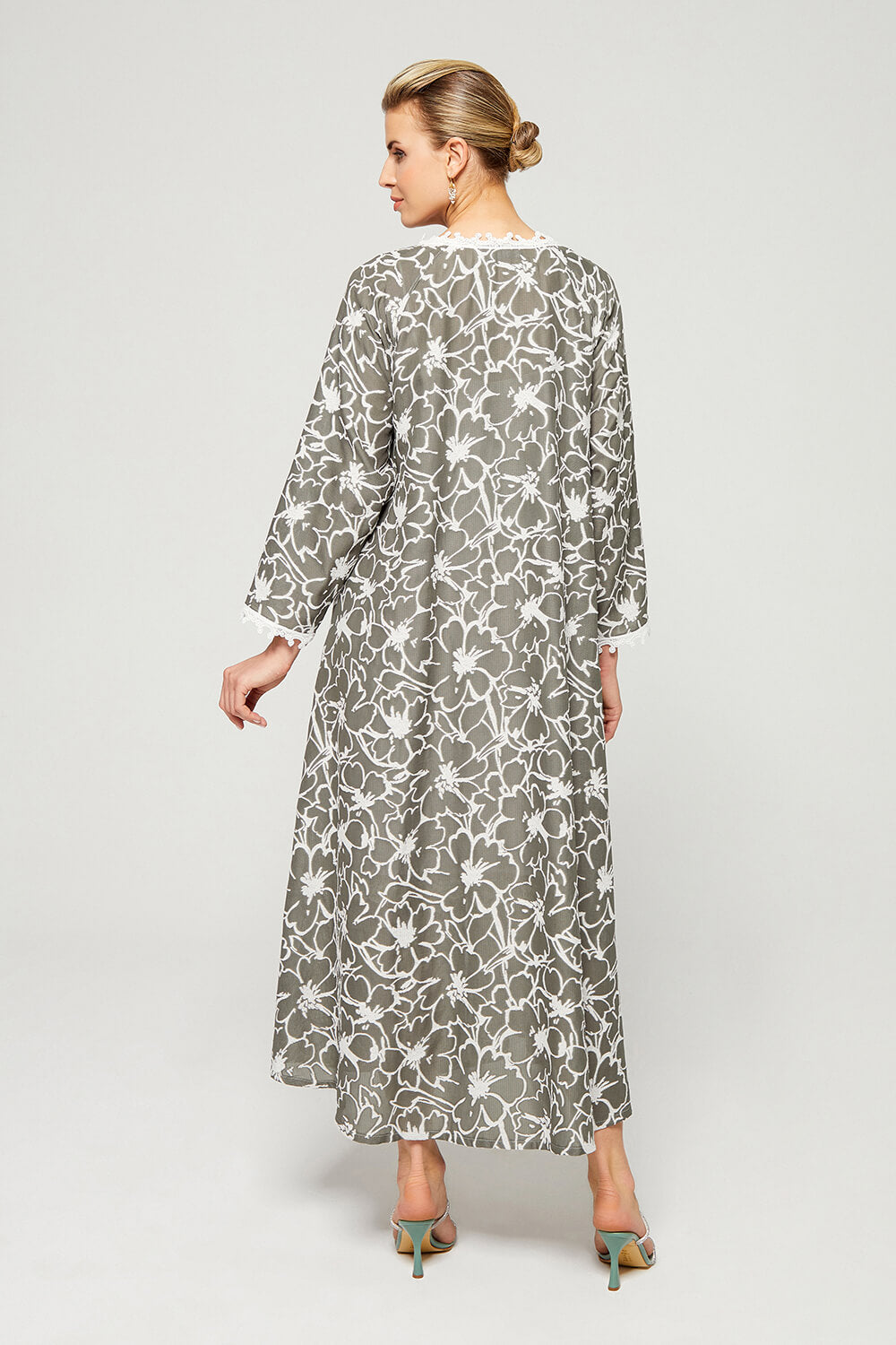 Aseel - Luxury Cotton Trimmed Dress with Zipper - Khaki