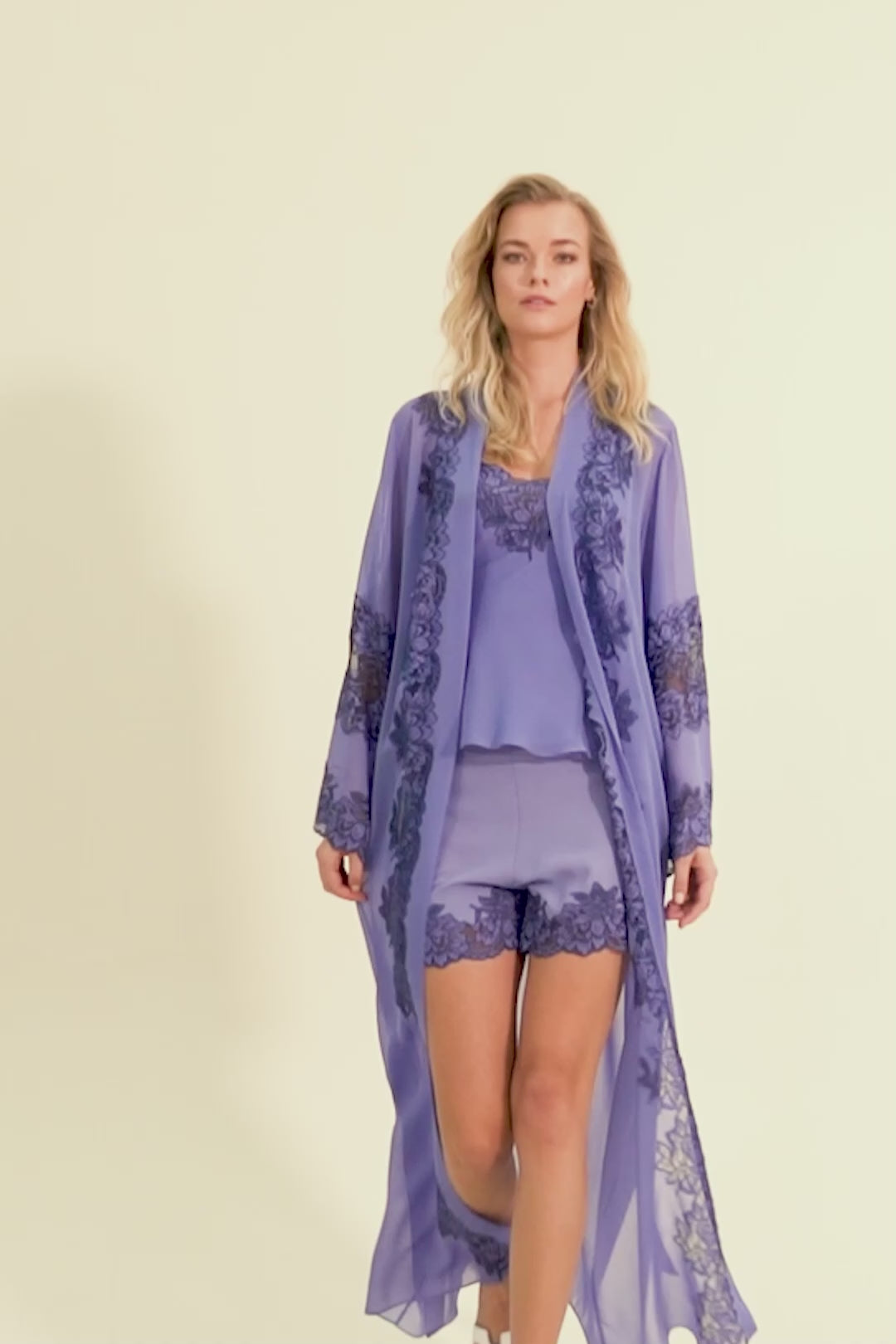 Florence - Long Silk Chiffon Robe Set - Lilac