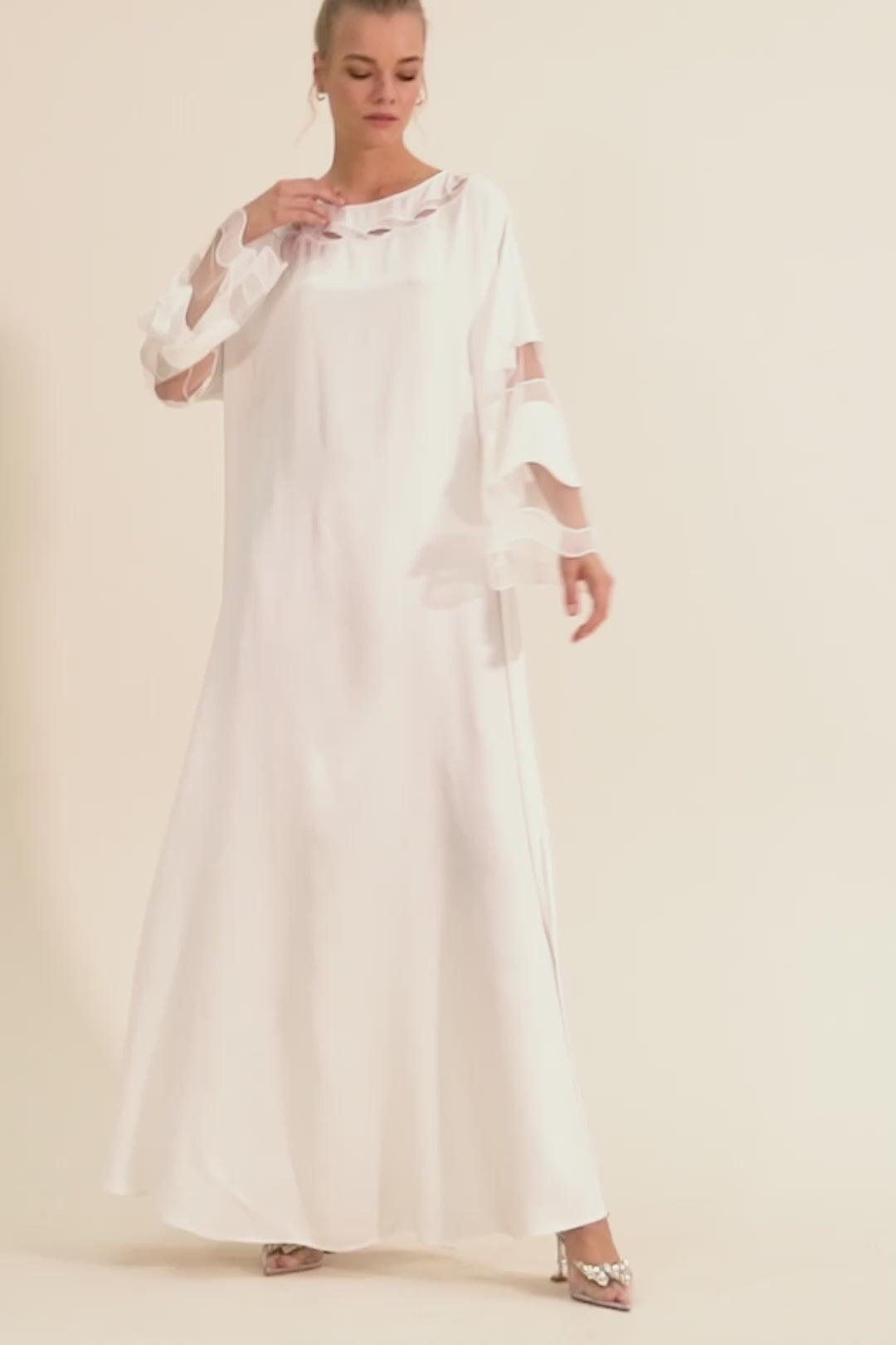 Esther - Long Trimmed Dress - Off White
