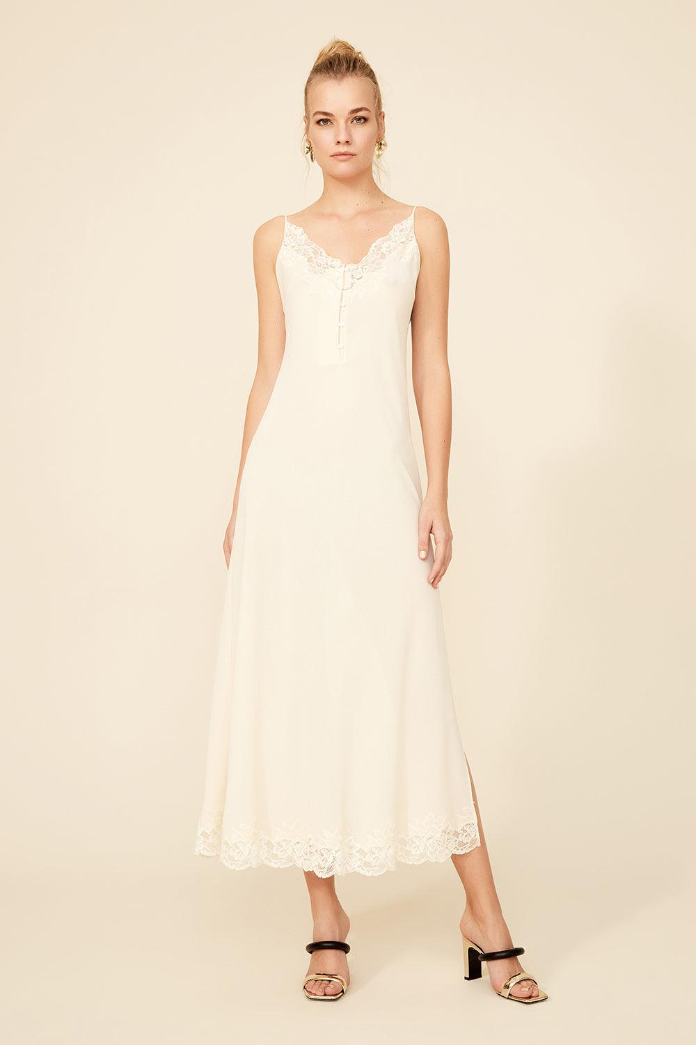 Abby - Long Silk Buttoned Nightgown - Honey - Bocan