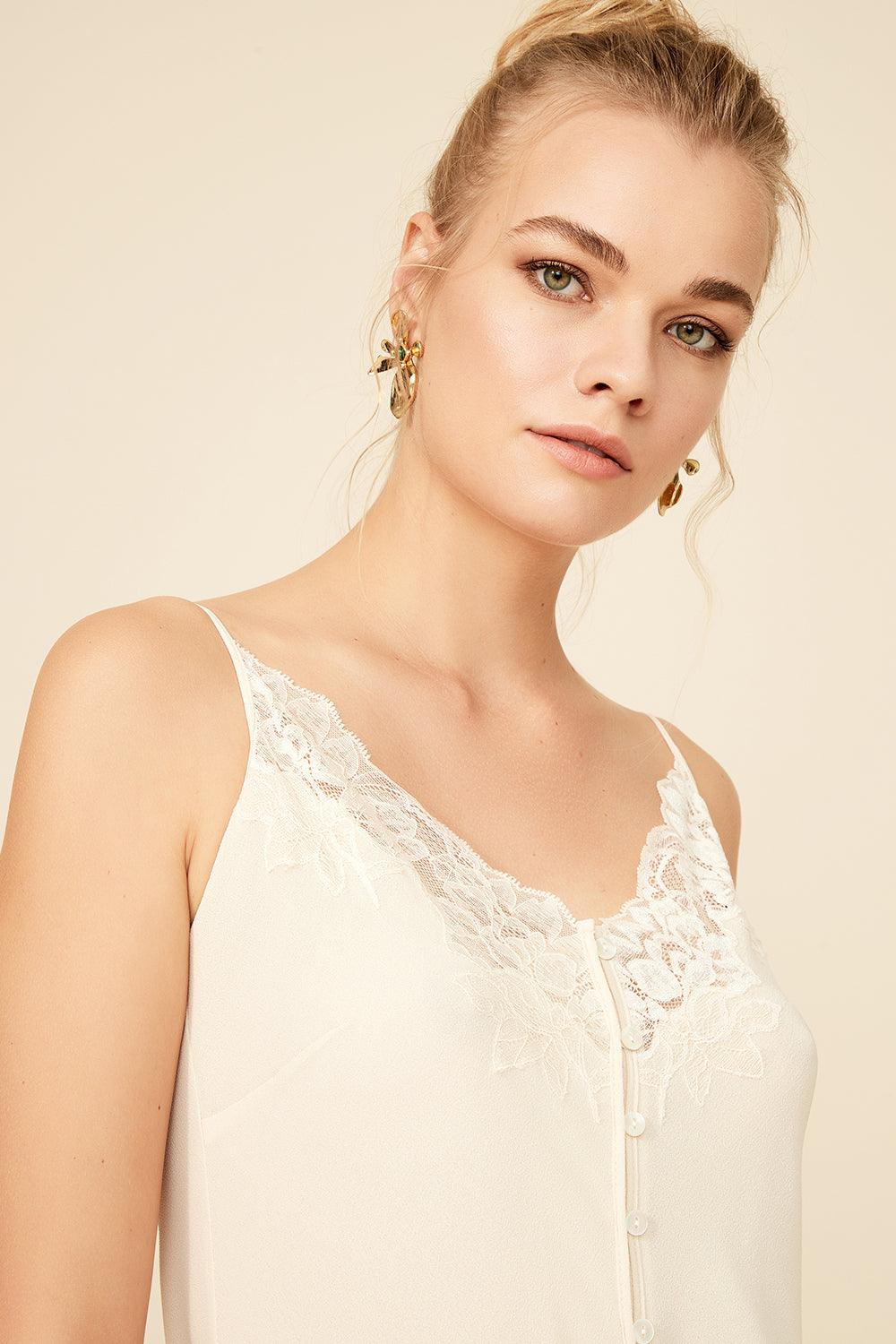 Abby - Long Silk Buttoned Nightgown - Honey - Bocan