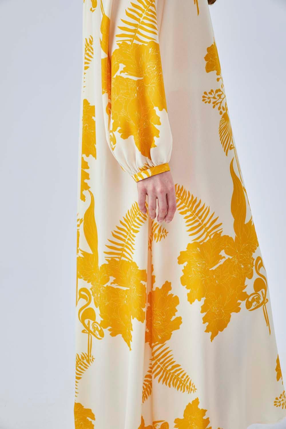 Amber - Long Rayon Buttoned Dress - Saffron - Bocan