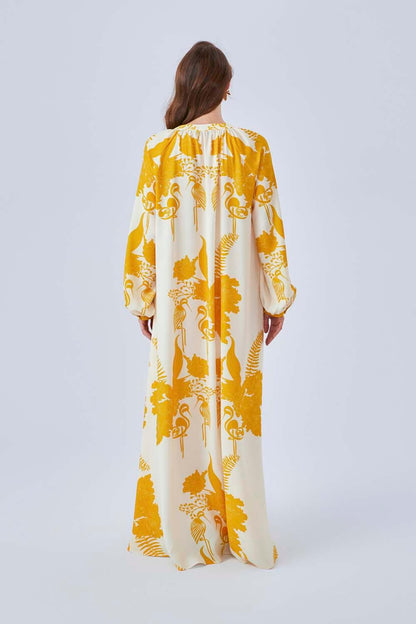 Amber - Long Rayon Buttoned Dress - Saffron - Bocan
