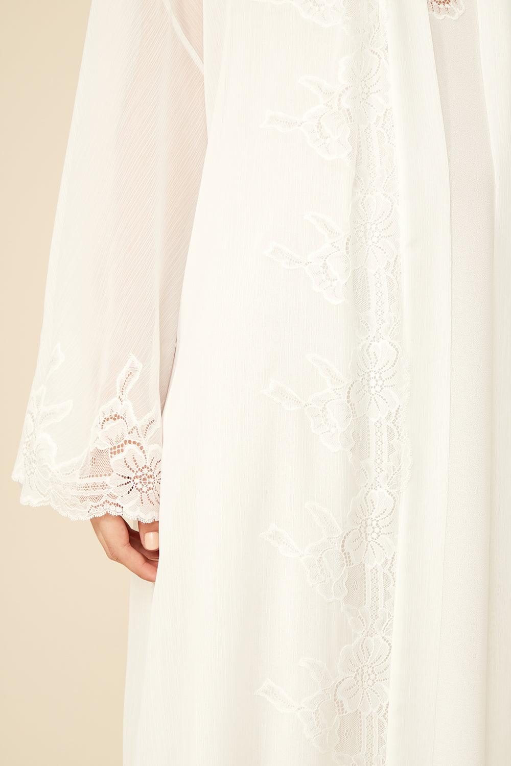 Bloom - Long Silk Chiffon Robe Set with Fanlike Sleeves - Off White - Bocan
