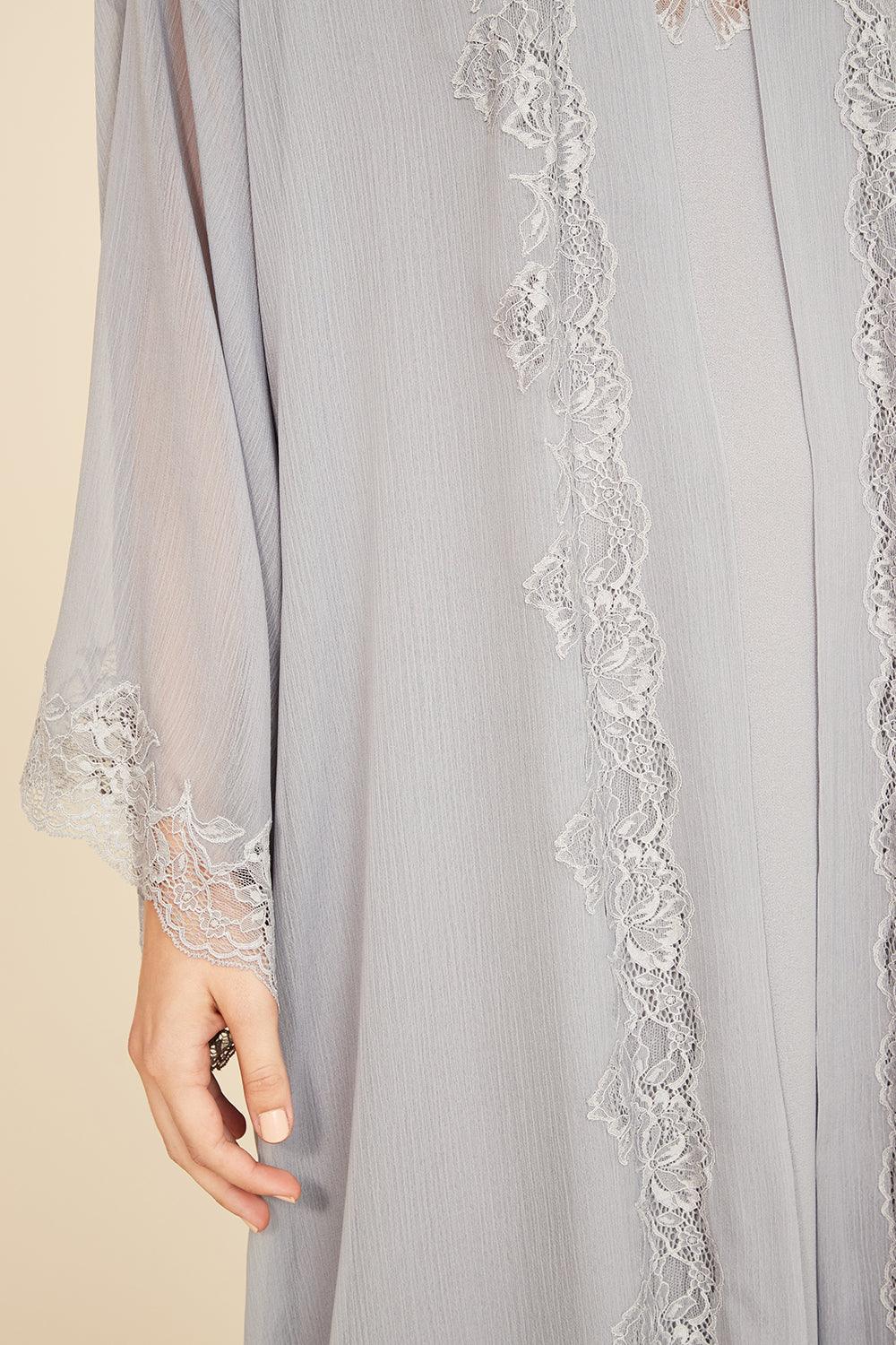 Celia - Long Silk Robe Set - Light Grey - Bocan