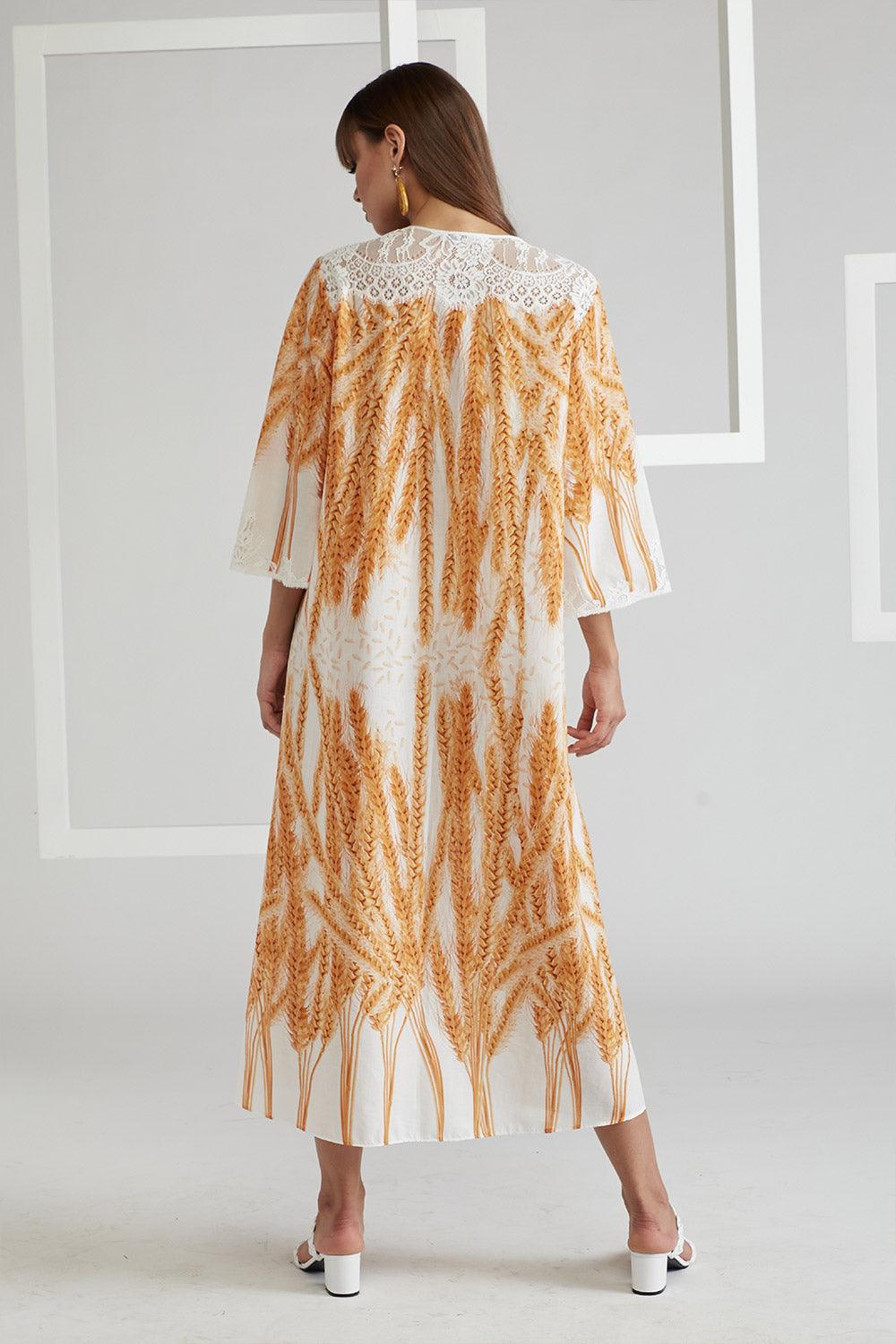 Cotton Voile Dress Printed Light Brown - Ala - Bocan