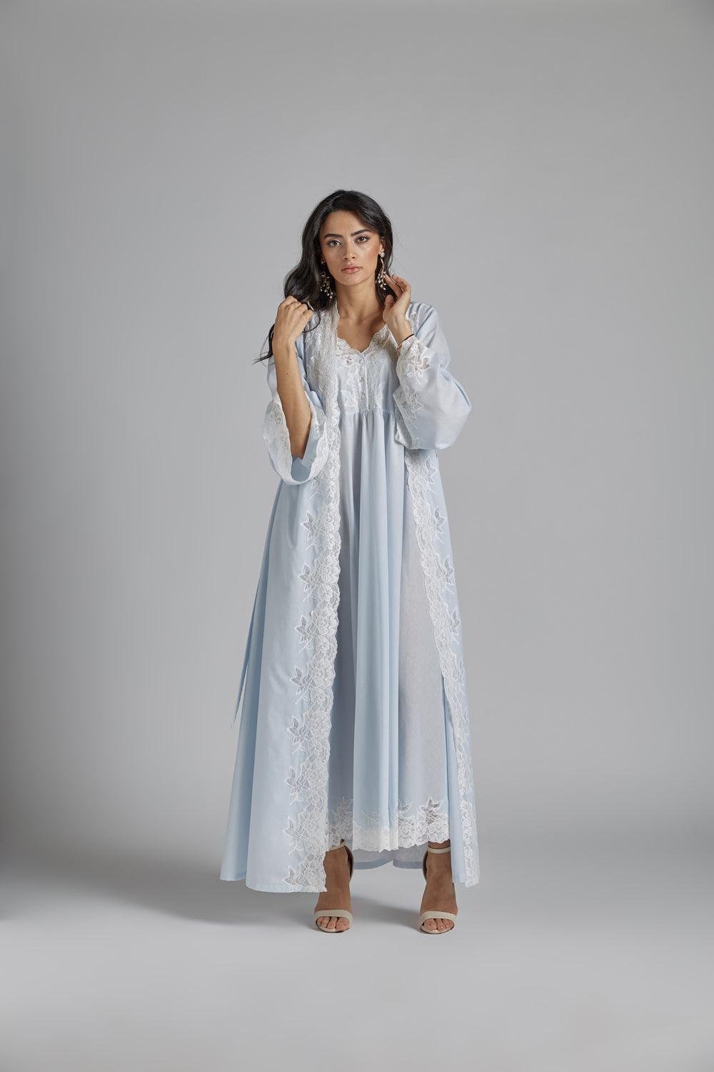 Cotton Vual Baby Blue Robe Set - Reina - Bocan