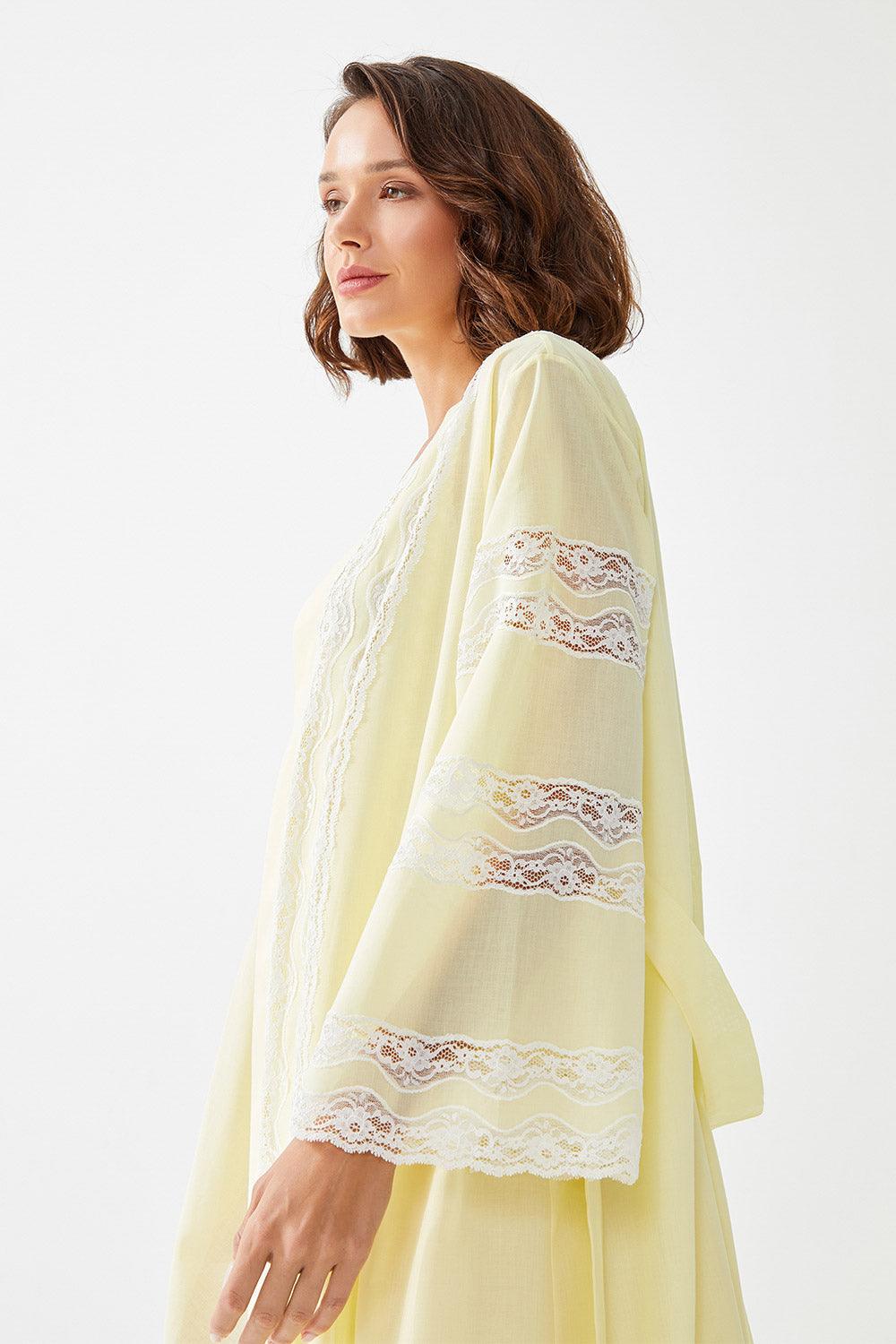 Dahlia Trimmed Cotton Voile Long Sleeve Robe Set - Baby Yellow - Bocan