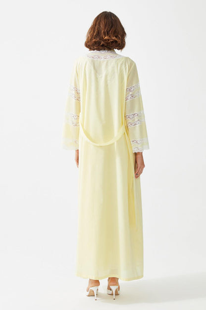 Dahlia Trimmed Cotton Voile Long Sleeve Robe Set - Baby Yellow - Bocan