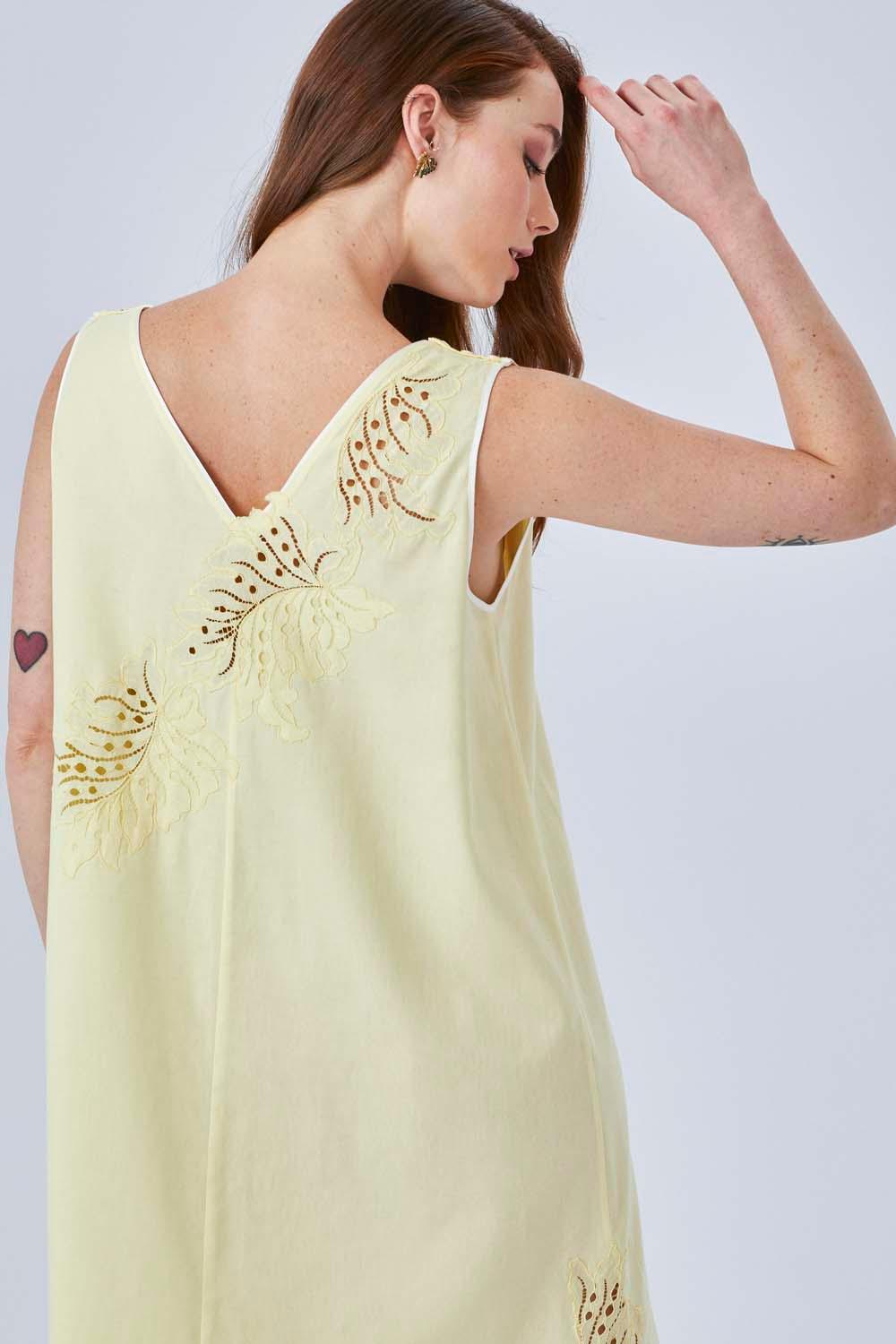 Demi- Long Cotton Buttoned Nightgown - Yellow - Bocan