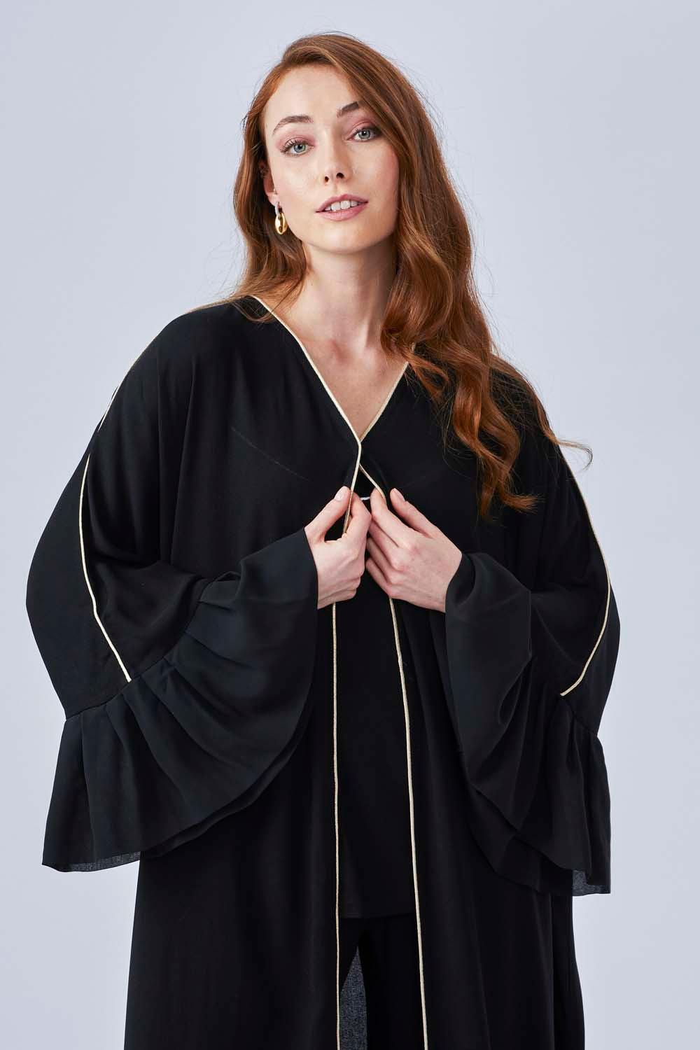 Eda - Piped Rayon Robe Set with Camisole and High Waisted Pant - Bocan