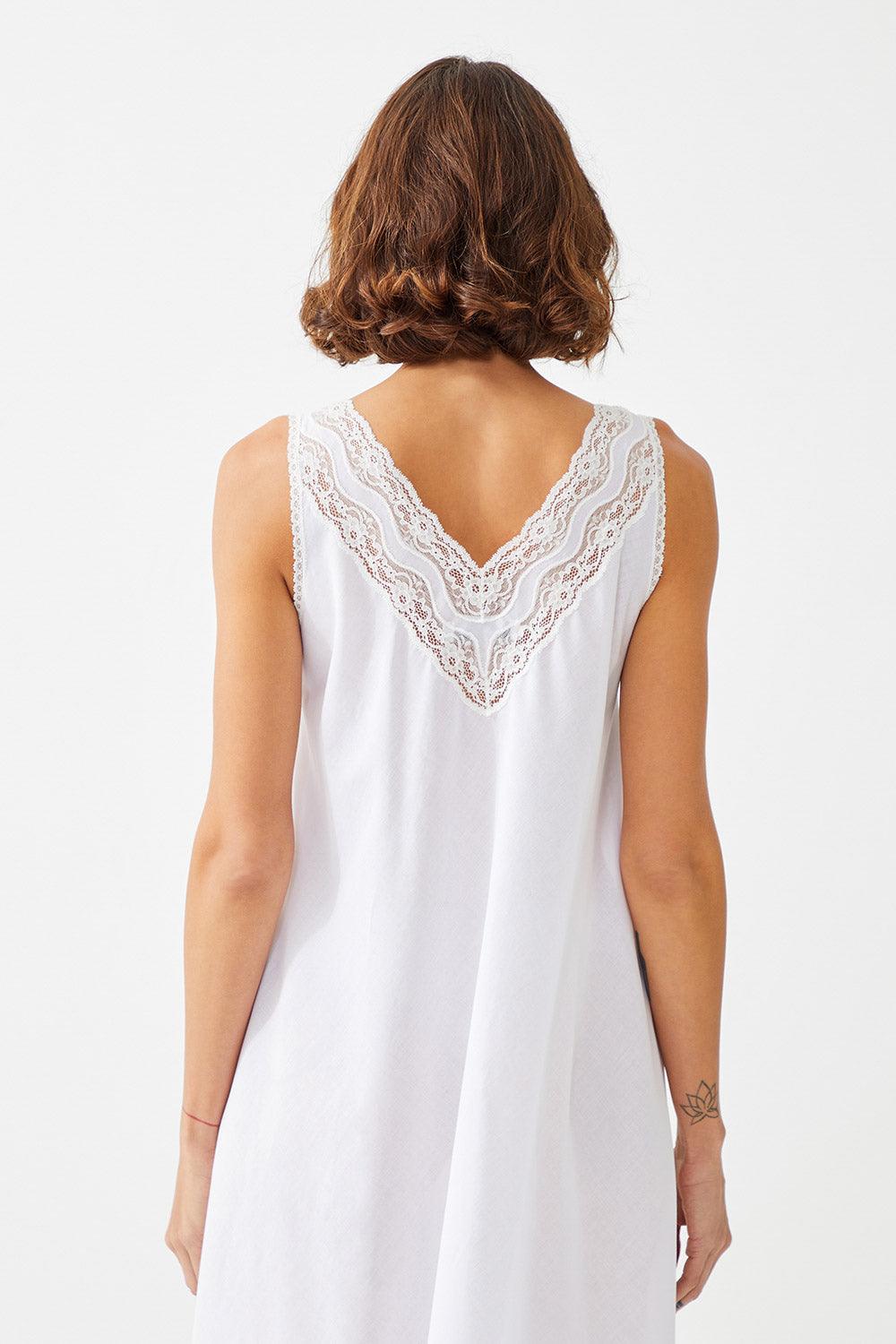 Eira Trimmed Cotton Voile Long Sleeve Robe Set -  White - Bocan