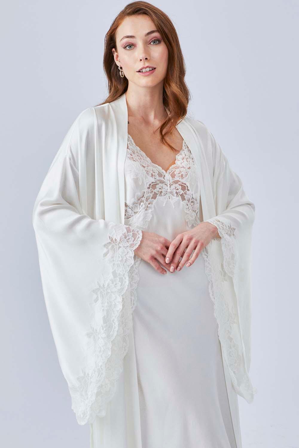 Elpida- Long Rayon Robe Set - Off White - Bocan