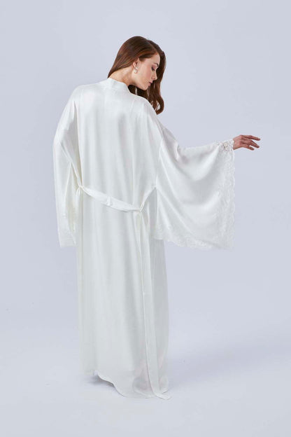 Elpida- Long Rayon Robe Set - Off White - Bocan