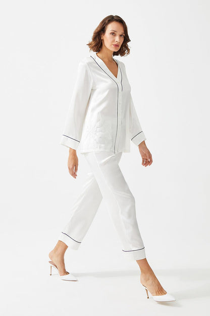 Eolande Trimmed Rayon and Buttoned Long Sleeve