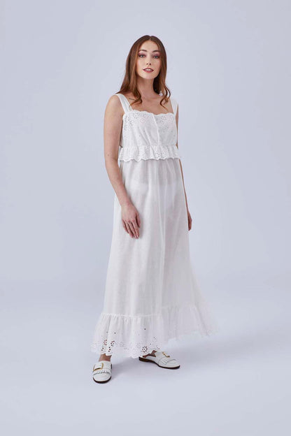 Eos - Long Cotton Buttoned Nightgown - Off White - Bocan