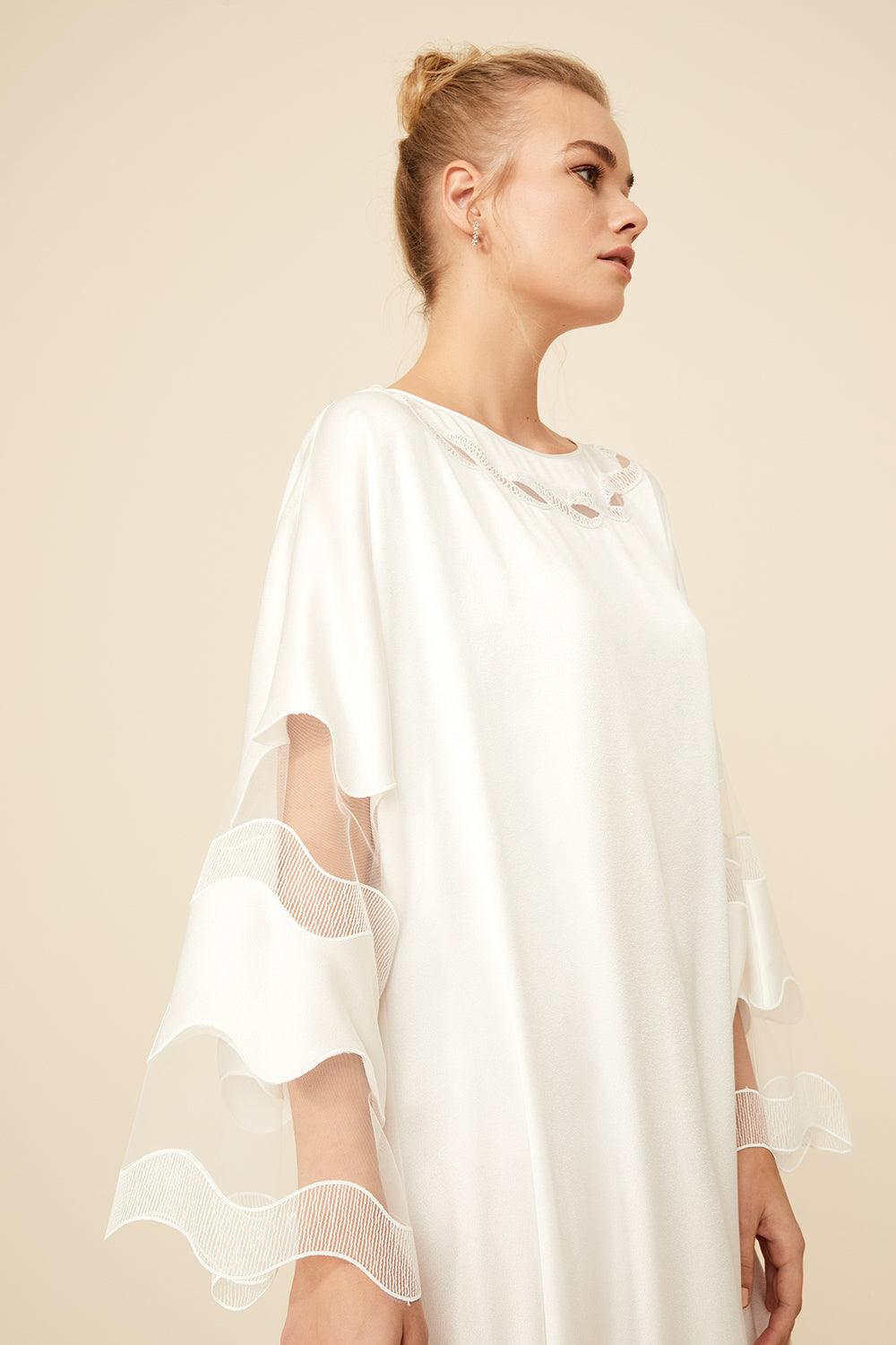 Esther - Long Trimmed Dress - Off White - Bocan
