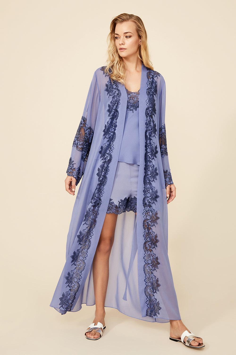 Florence - Long Silk Chiffon Robe Set - Lilac - Bocan