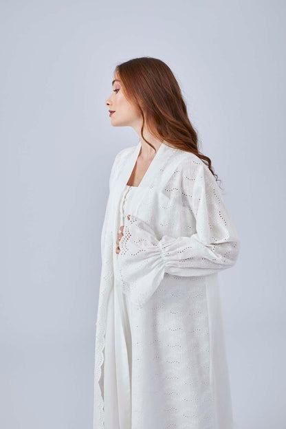 Gaia - Long Cotton Robe Set - Off White - Bocan