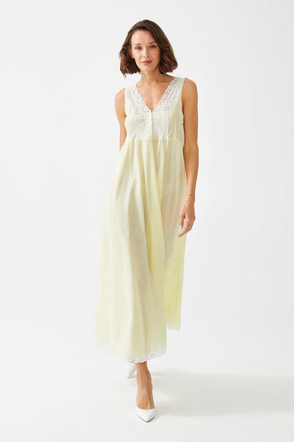 Hope Long Cotton Voile Sleeveless Inner Nightgown - Baby Yellow - Bocan