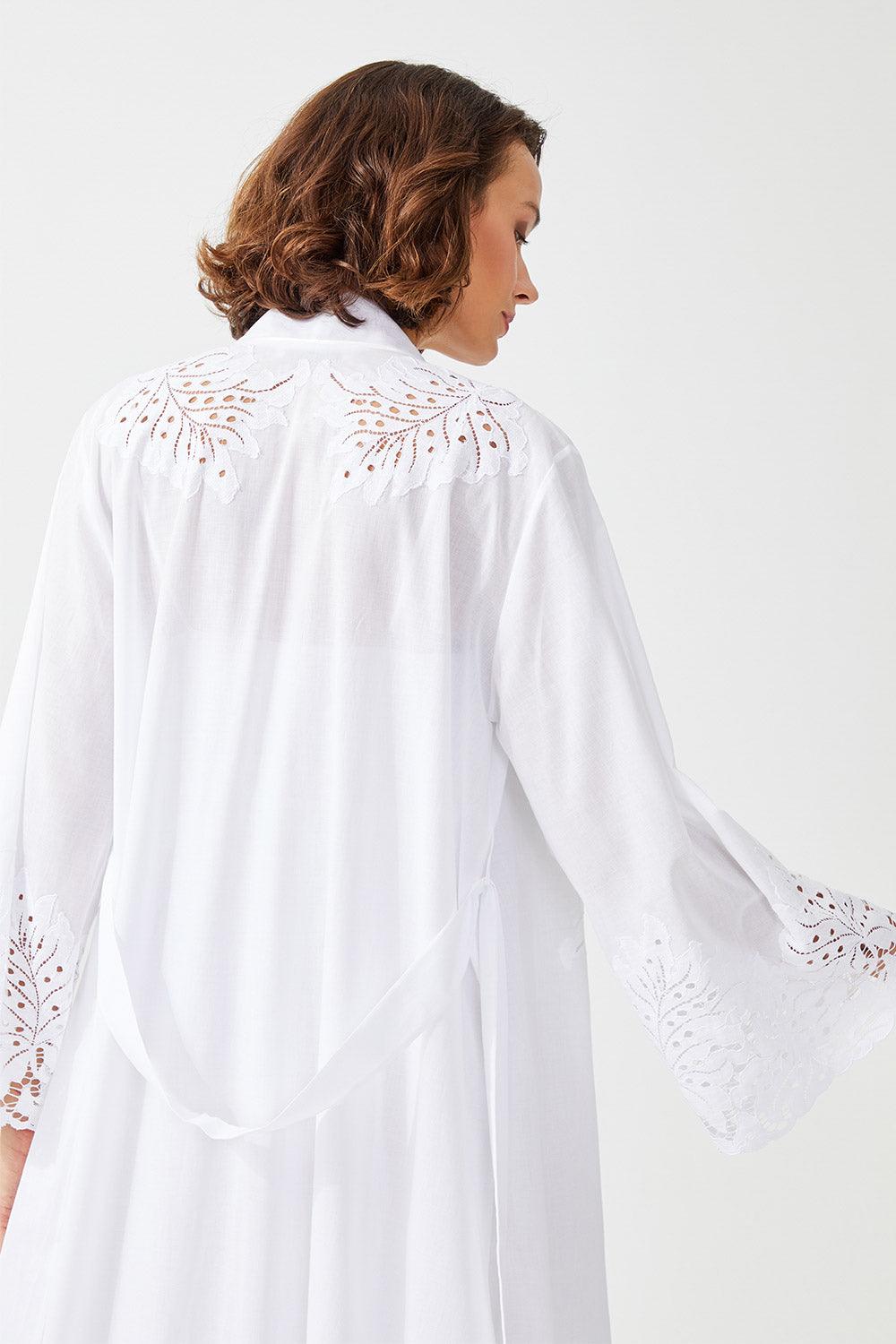 Inka Long Cotton Trimmed Robe Set - Off White - Bocan