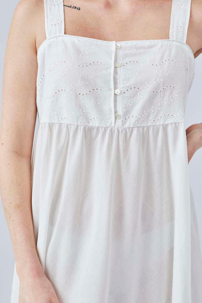 Io- Long Cotton Buttoned Nightgown - Off White - Bocan