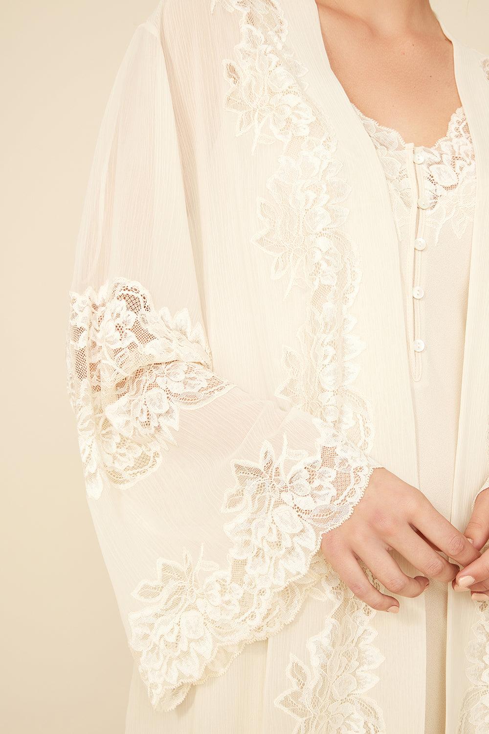 Jamila - Long Silk Chiffon Robe Set with Buttoned Inner Nightie - Bocan