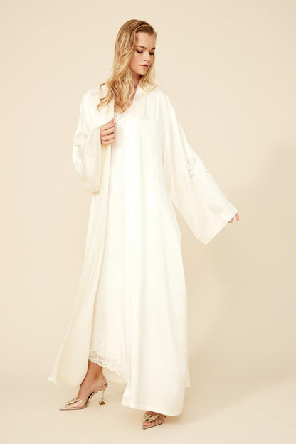 Jasmine - Long Rayon Robe Set - Off White - Bocan