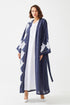 Larkspur Long Linen Embroidered with Lace Kaftan Set - Navy Blue - Bocan