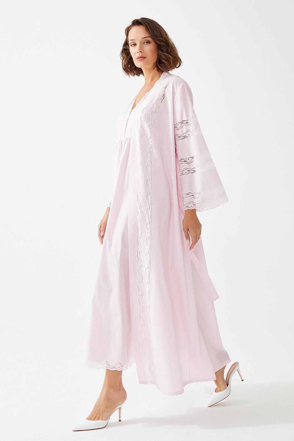 Leilani Trimmed Cotton Voile Long Sleeve Robe Set - Baby Pink - Bocan