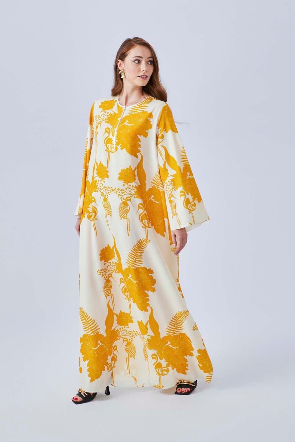 Lilou - Long Sleeve Buttoned Dress - Saffron - Bocan