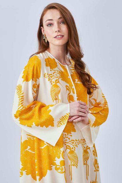 Lilou - Long Sleeve Buttoned Dress - Saffron - Bocan