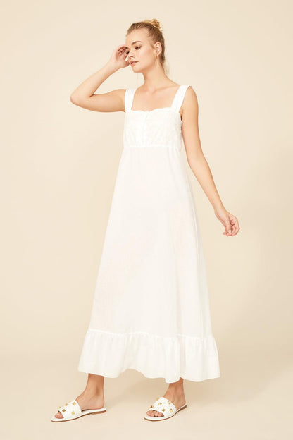 Liv - Long Cotton Buttoned Nightgown - Off White - Bocan