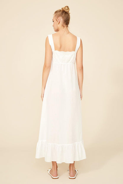 Liv - Long Cotton Buttoned Nightgown - Off White - Bocan