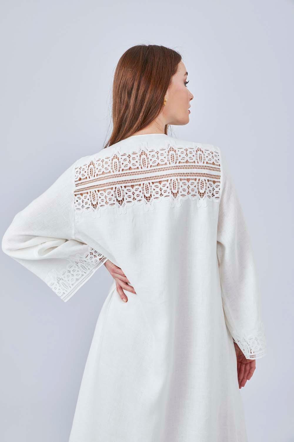 Loukia - Linen Long Zippered Dress - Off White - Bocan