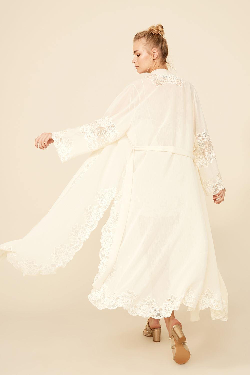 Lydia - Long Silk Chiffon Robe Set - Honey - Bocan