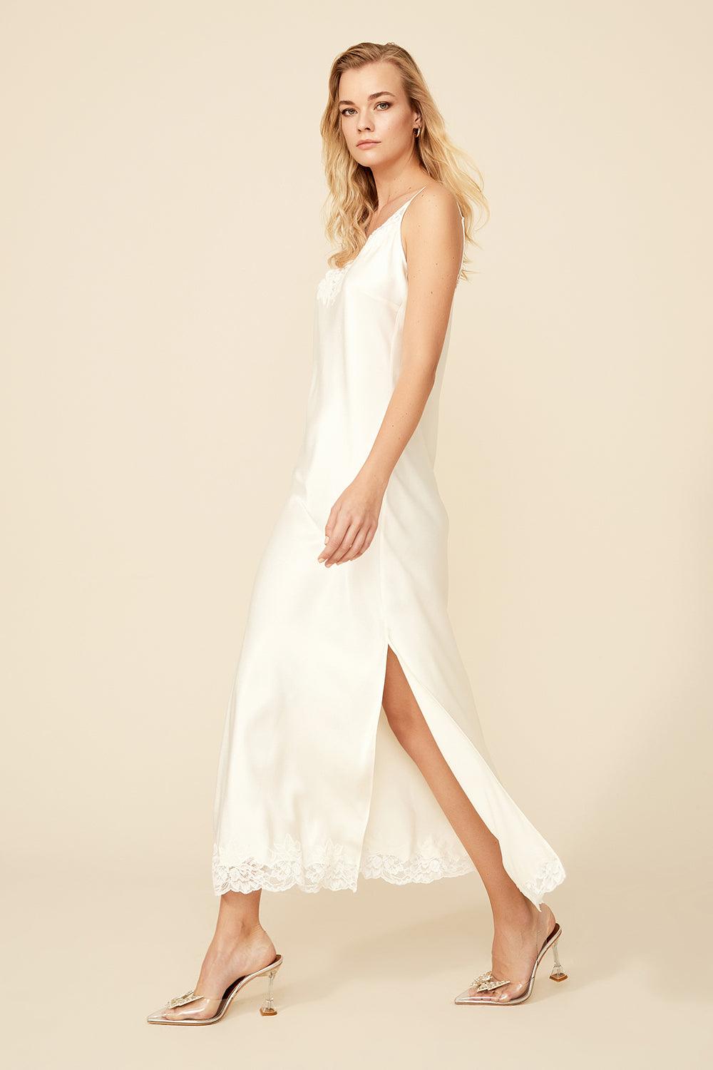 Maeve - Long Rayon Nightgown - Off White - Bocan