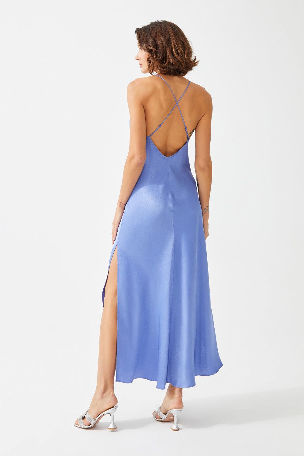 Mauve Long Rayon Trimmed Slip Dress - Lilac - Bocan