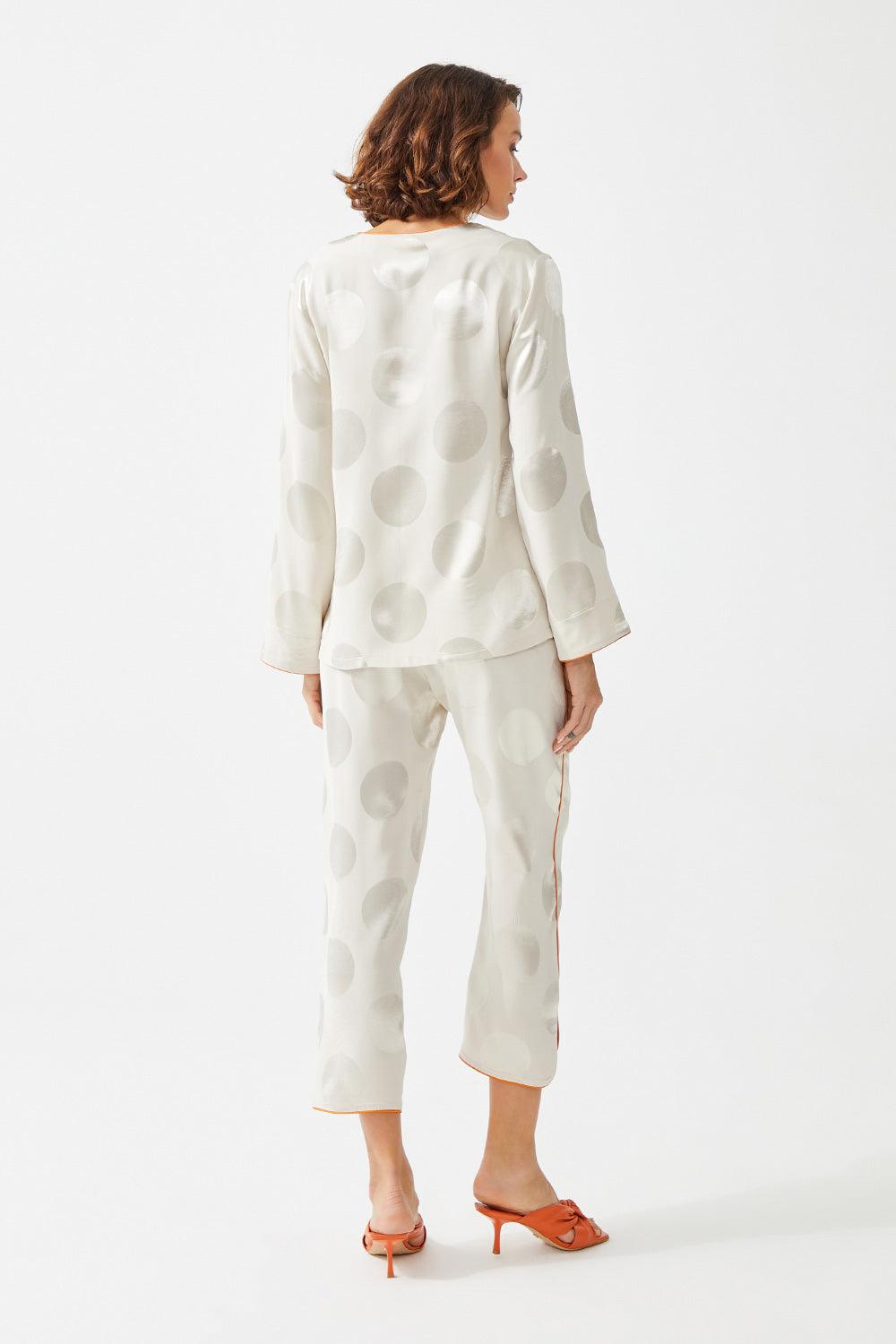 Momo Long Sleeve Buttoned and Patterned Pyjama Set - Beige - Bocan