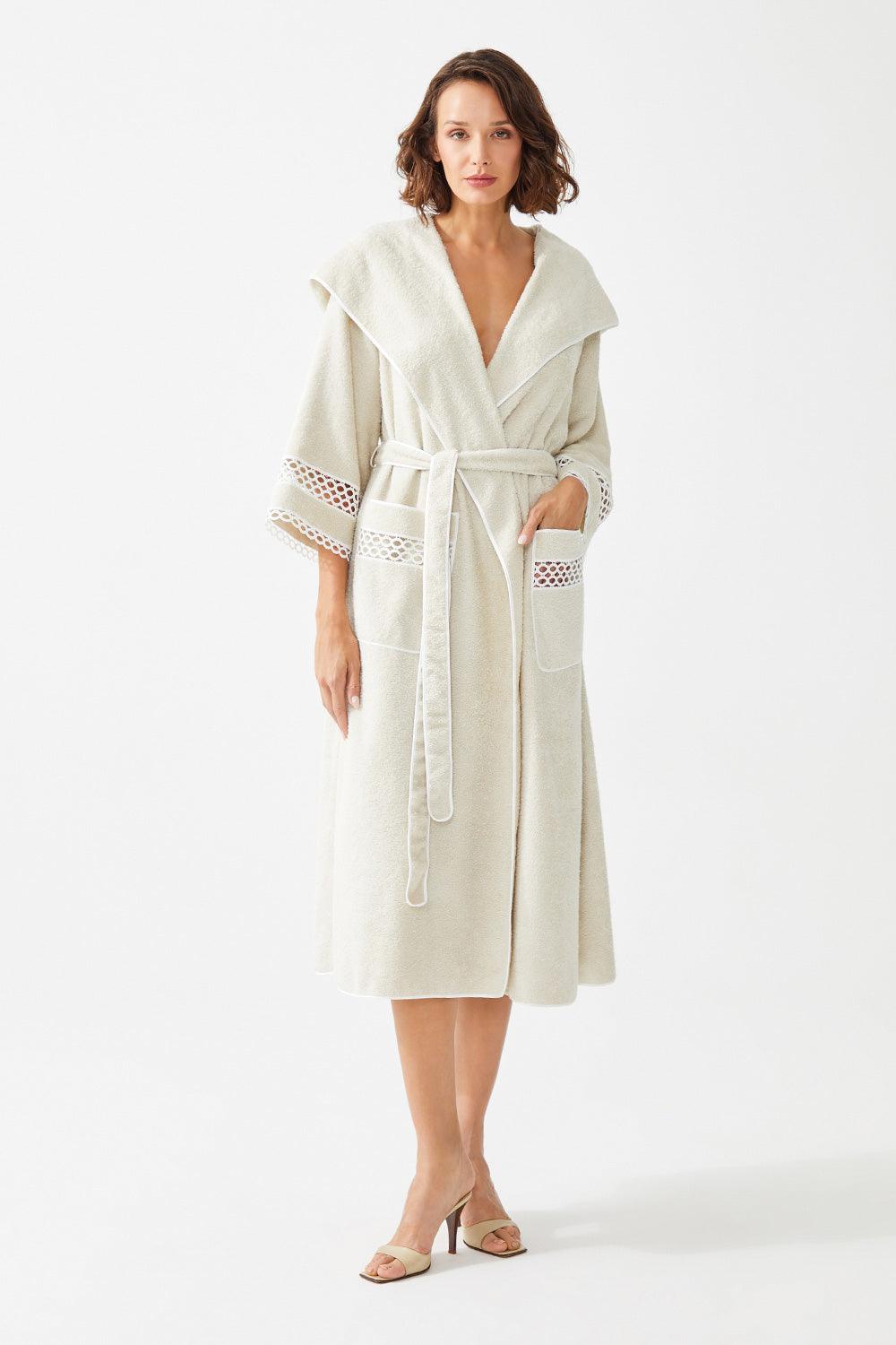 Noora Mid Length Cotton Trimmed Bathrobe - Bocan