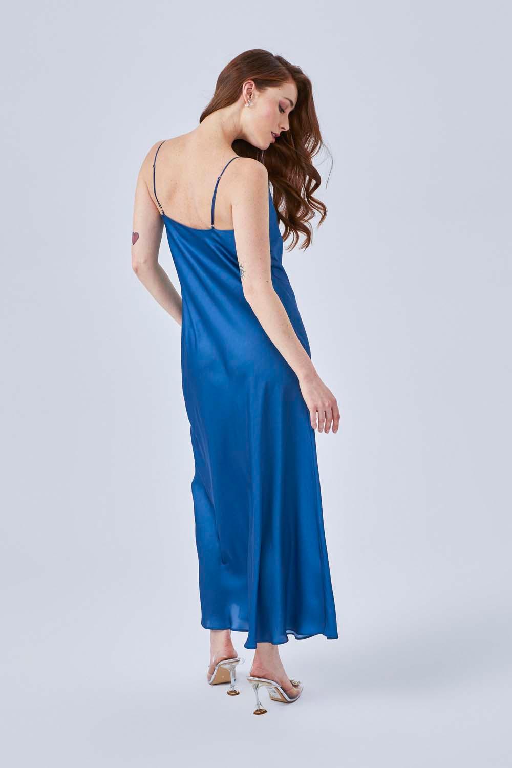 Oyster - Silk  Slip Dress - Navy - Bocan