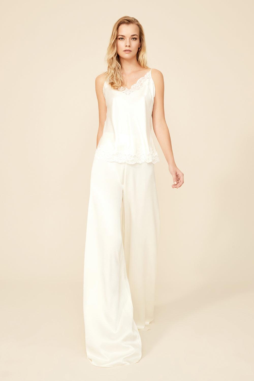 Paige - Rayon Cami and High Waisted PJ Set - Off White - Bocan