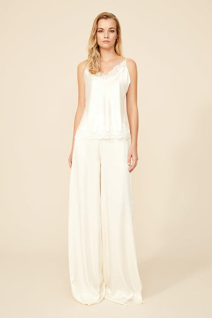 Paige - Rayon Cami and High Waisted PJ Set - Off White - Bocan